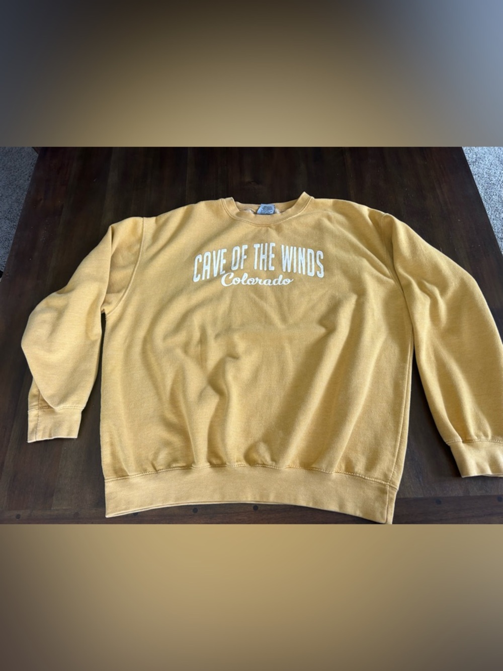 Cave of the Winds Colorado Unisex Mustard Yellow XL Crewneck Sweatshirt